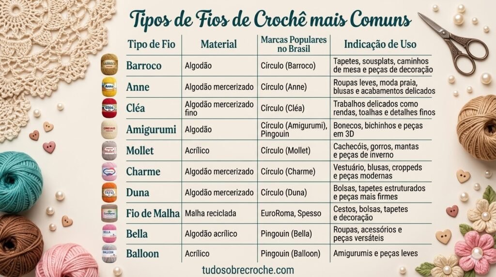tipos de fios para crochê